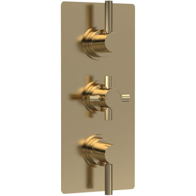 Crawford Tec Pura Concealed Shower Valve with Diverter Triple Handle - Brushed Brass