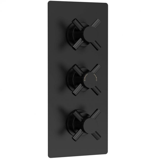 Crawford Tec Crosshead Concealed Shower Valve with Diverter Triple Handle - Matt Black