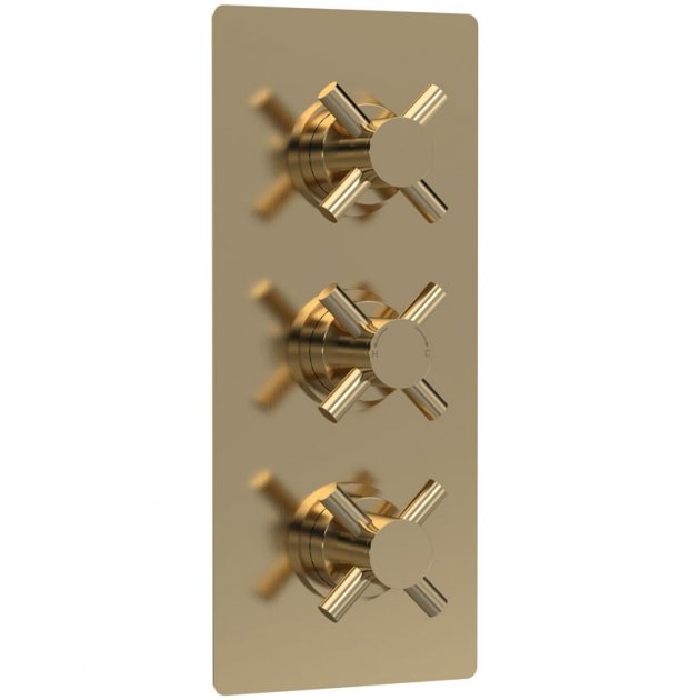 Crawford Tec Crosshead Concealed Shower Valve with Diverter Triple Handle - Brushed Brass