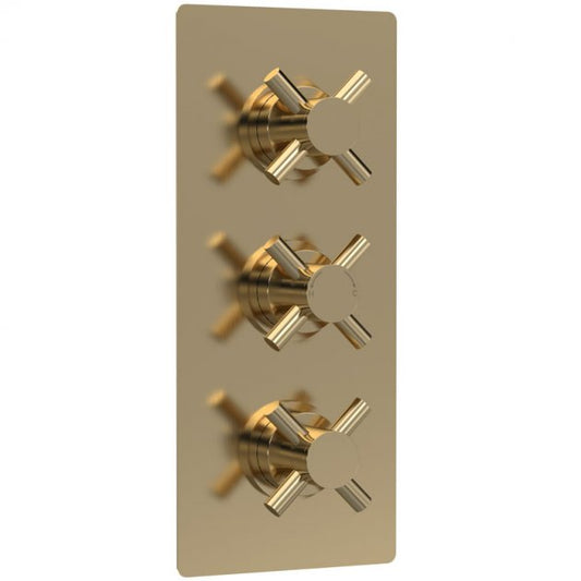 Crawford Tec Crosshead Concealed Shower Valve with Diverter Triple Handle - Brushed Brass