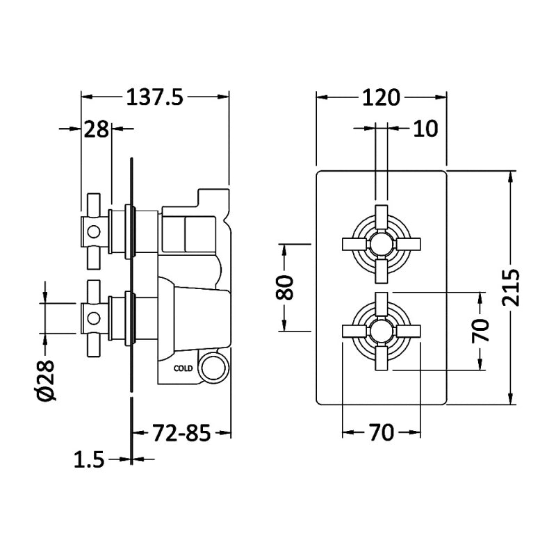 Crawford Tec Crosshead Concealed Shower Valve Dual Handle - Matt Black