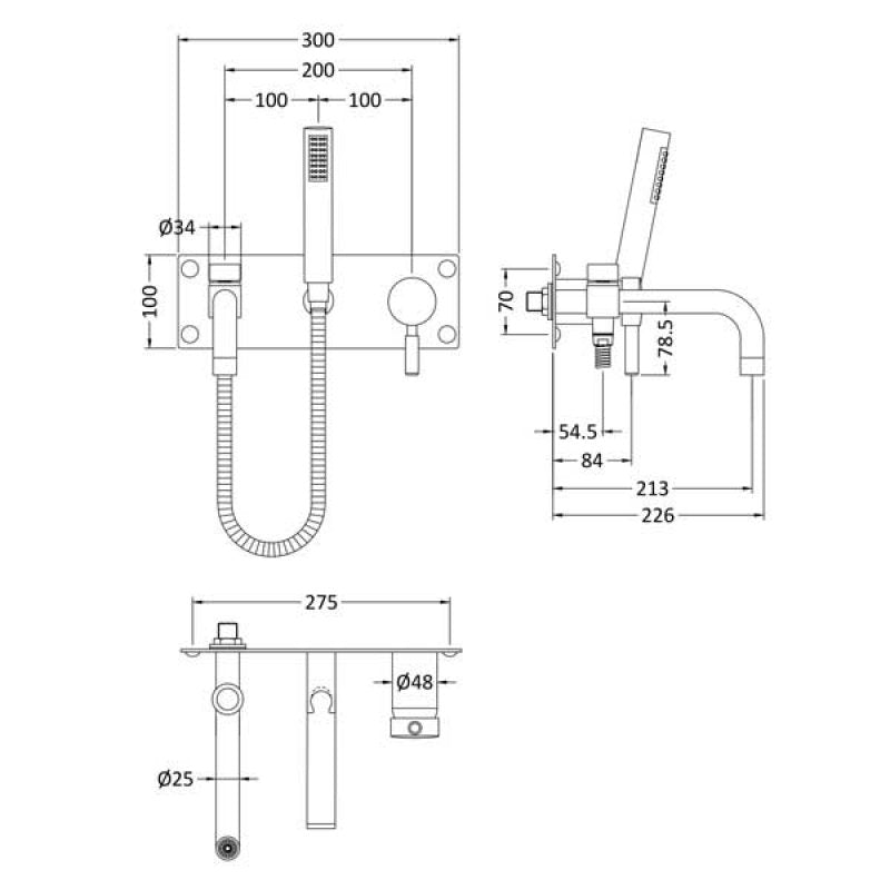 Crawford Tec Single Lever 2-Hole Bath Shower Mixer Tap Wall Mounted - Chrome