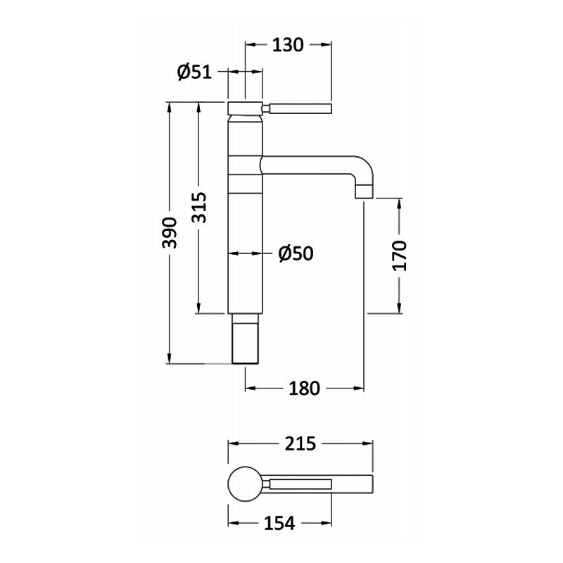 Crawford Tec Tall Basin Mixer Tap - Brushed Brass