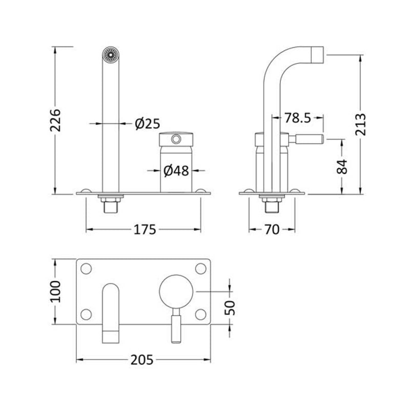 Crawford Tec Single Lever Basin/Bath Filler Tap Wall Mounted - Matt Black