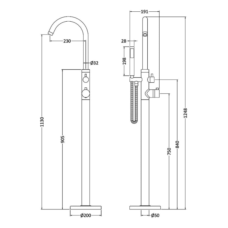 Crawford Tec Single Lever Thermostatic Mono Bath Shower Mixer Tap Freestanding - Chrome