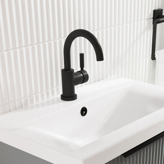 Crawford Tec Single Lever Side Action Mono Basin Mixer Tap with Waste - Matt Black