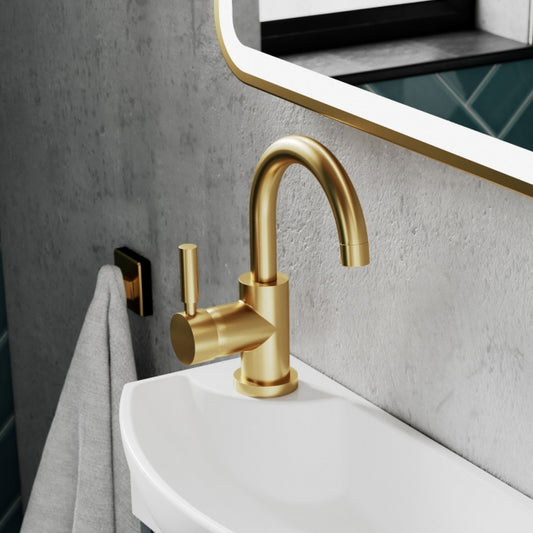 Crawford Tec Single Lever Side Action Mono Basin Mixer Tap with Waste - Brushed Brass