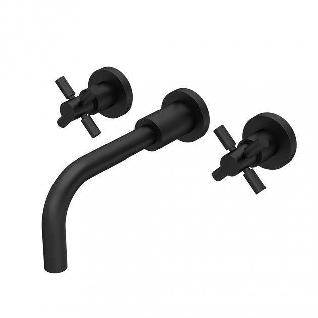 Crawford Tec Crosshead 3-Hole Basin Mixer Tap Wall Mounted - Matt Black