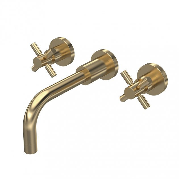 Crawford Tec Crosshead 3-Hole Basin Mixer Tap Wall Mounted - Brushed Brass