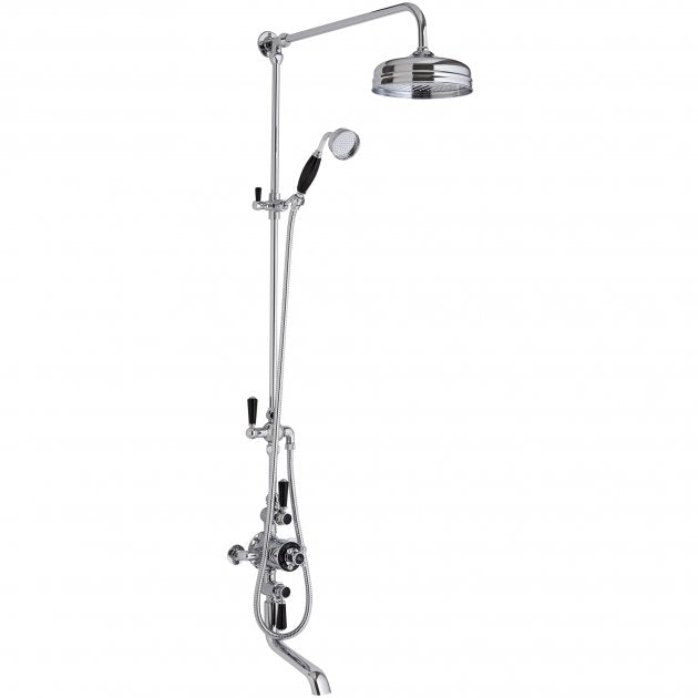 Crawford Topaz Triple Exposed Mixer Shower with Shower Kit - Fixed Head & Spout - Black/Chrome