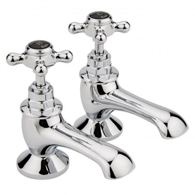 Crawford Topaz Black Crosshead Bath Taps Hexagonal Collar