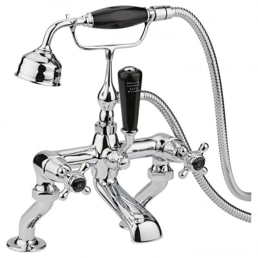 Crawford Topaz Black Crosshead Bath Shower Mixer Tap with Shower Kit Dome Collar