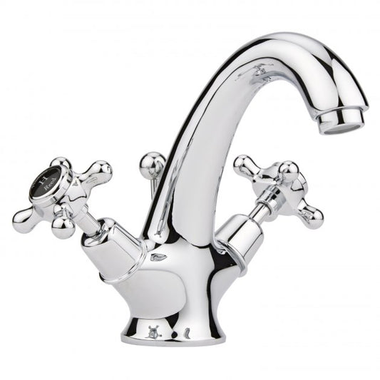 Crawford Topaz Black Crosshead Mono Basin Mixer Tap Dome Collar with Waste - Chrome