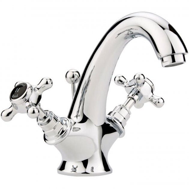 Crawford Topaz Black Crosshead Mono Basin Mixer Tap Hexagonal Collar with Waste - Chrome