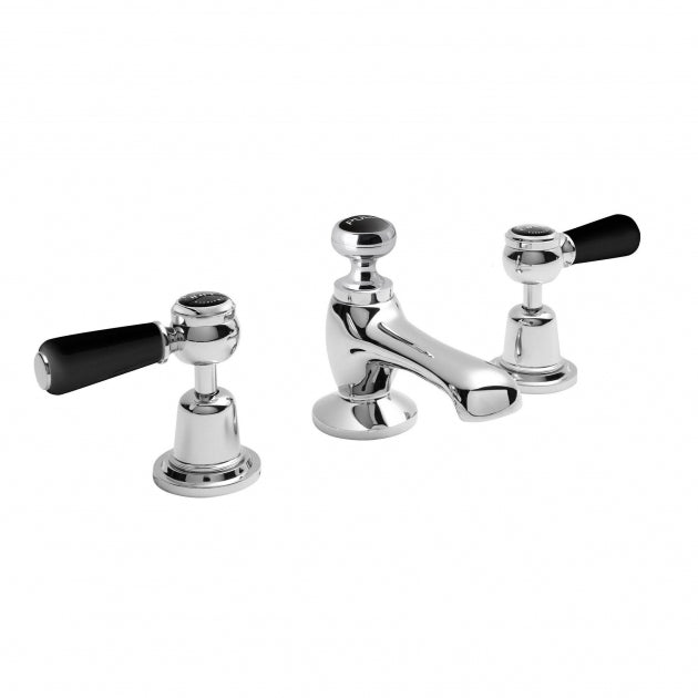 Crawford Topaz Black Lever 3-Hole Basin Mixer Tap with Pop Up Waste Dome Collar