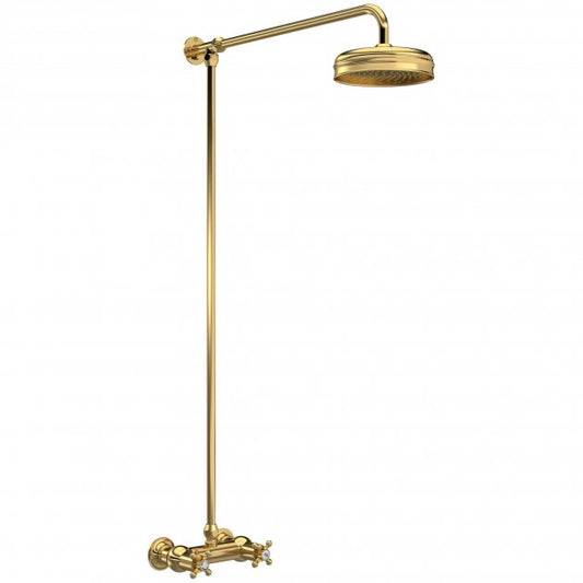 Crawford Topaz Thermostatic Bar Shower Mixer and Rigid Riser with Fixed Head - Brushed Brass