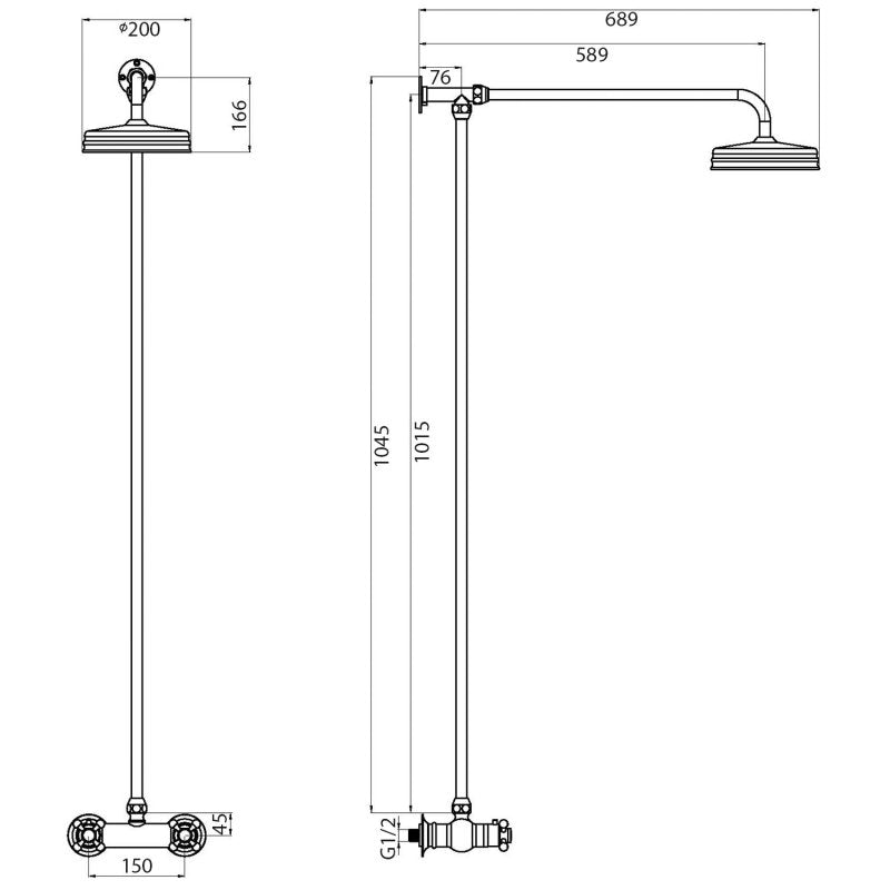 Crawford Topaz Thermostatic Bar Shower Mixer and Rigid Riser with Fixed Head - Brushed Brass