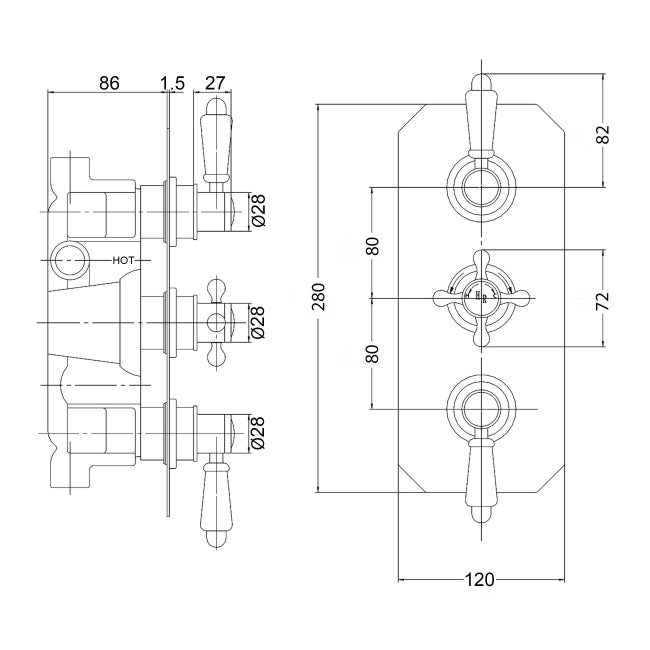 Crawford Topaz Black Triple Concealed Shower Valve