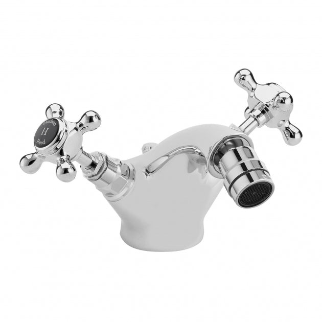 Crawford Topaz Hexagonal Collar Bidet Mixer Tap with Waste Crosshead Handle - Black/Chrome