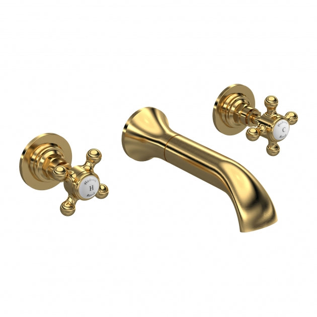 Crawford Topaz 3-Hole Basin Mixer Tap Wall Mounted - Brushed Brass