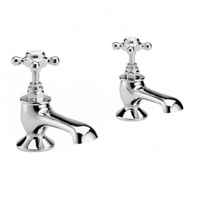 Crawford Topaz Hexagonal Crosshead Basin Taps Pair - Chrome