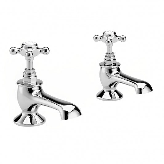 Crawford Topaz Hexagonal Crosshead Basin Taps Pair - Chrome