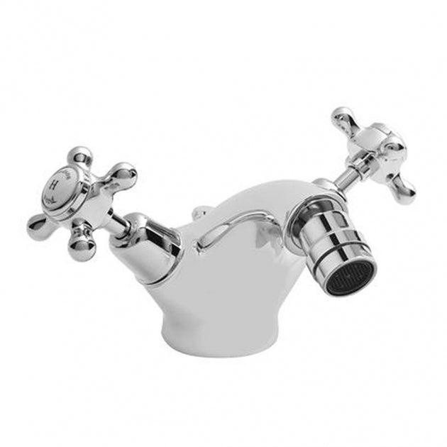 Crawford Topaz Dome Collar Bidet Mixer Tap with Waste Crosshead Handle - White/Chrome