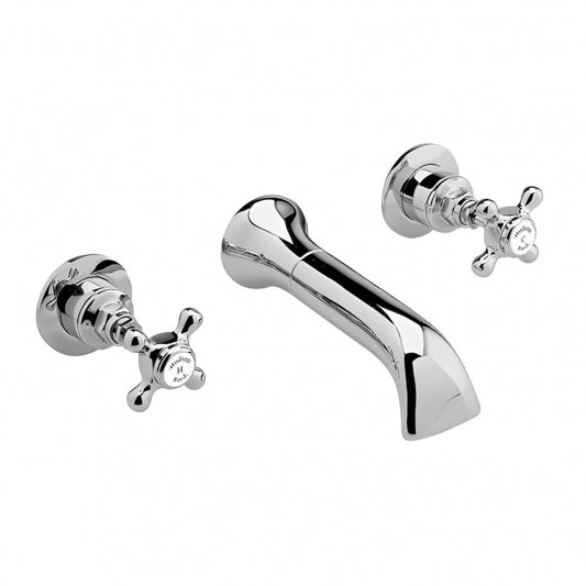 Crawford Topaz Hexagonal Crosshead 3-Hole Bath Filler Tap Wall Mounted - Chrome