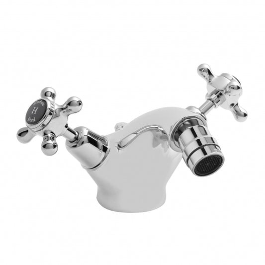 Crawford Topaz Dome Collar Bidet Mixer Tap with Waste Crosshead Handle - Black/Chrome