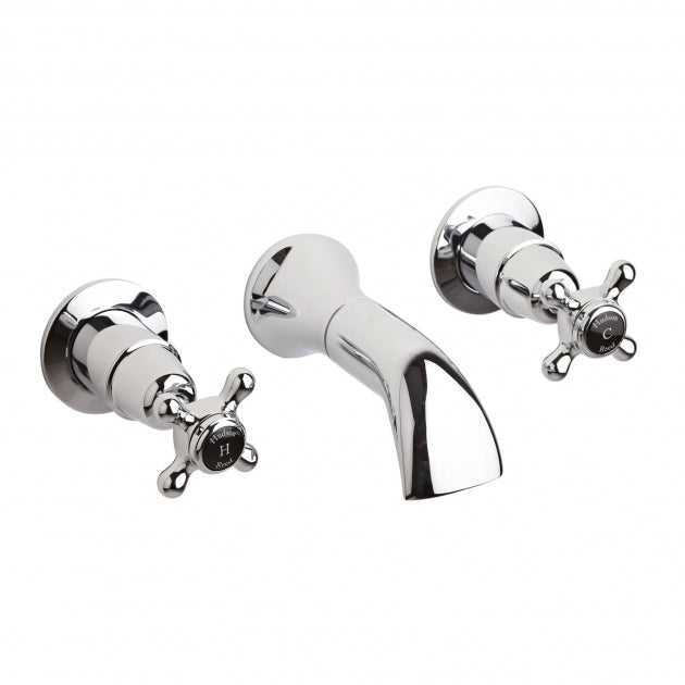 Crawford Black Topaz Wall Mounted Crosshead 3-Hole Basin Mixer Tap - Chrome