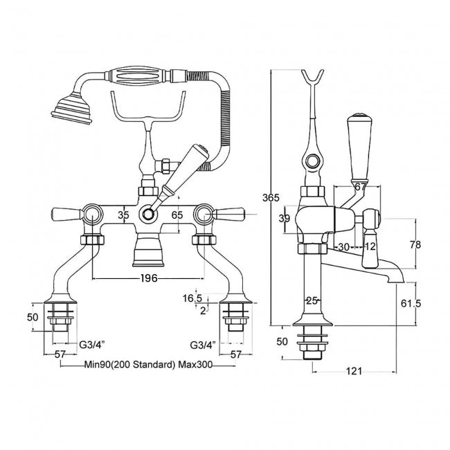 Crawford Topaz Lever Pillar Mounted Bath Shower Mixer Tap - Chrome