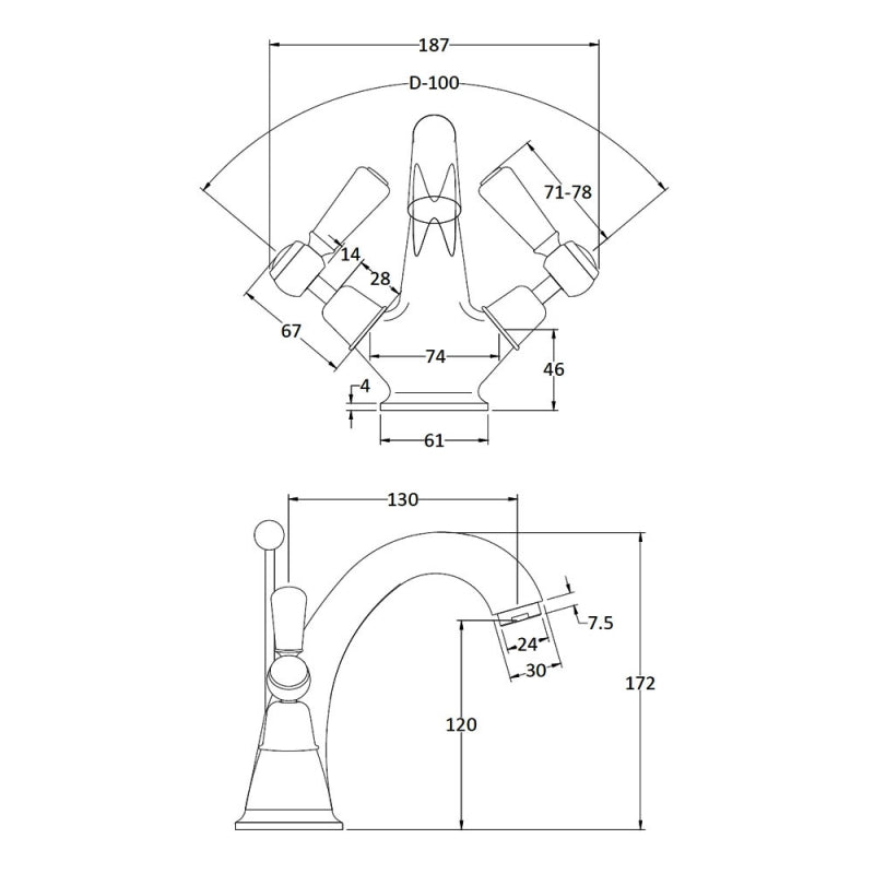 Crawford Topaz Lever Mono Basin Mixer Tap with Pop Up Waste - Chrome