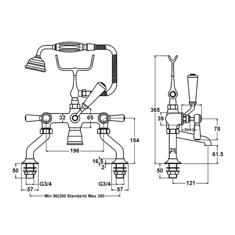 Crawford Topaz Black Lever Bath Shower Mixer Tap with Shower Kit Dome Collar