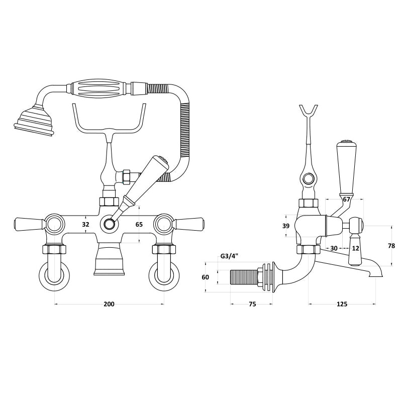 Crawford Topaz Dome Lever Bath Shower Mixer Wall Mounted - White Indices