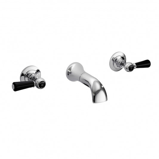 Crawford Black Topaz Wall Mounted Lever 3-Hole Basin Mixer Tap - Chrome