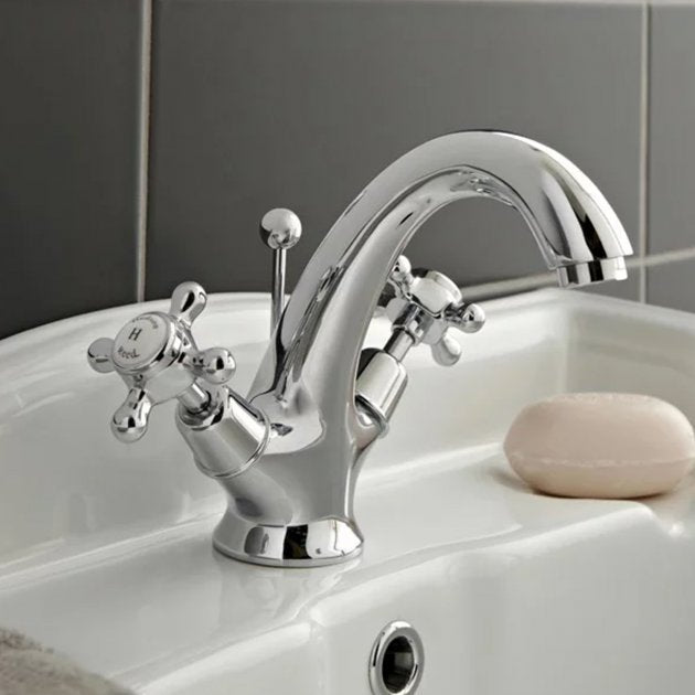 Crawford Topaz Dome Mono Basin Mixer Tap Dual Handle with Pop Up Waste - Chrome