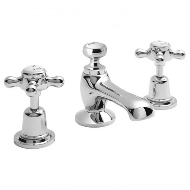 Crawford Topaz Dome 3-Hole Basin Mixer Tap Deck Mounted with Pop Up Waste - Chrome