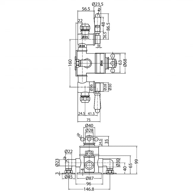 Crawford Topaz Exposed Triple Handle Shower Valve - Chrome