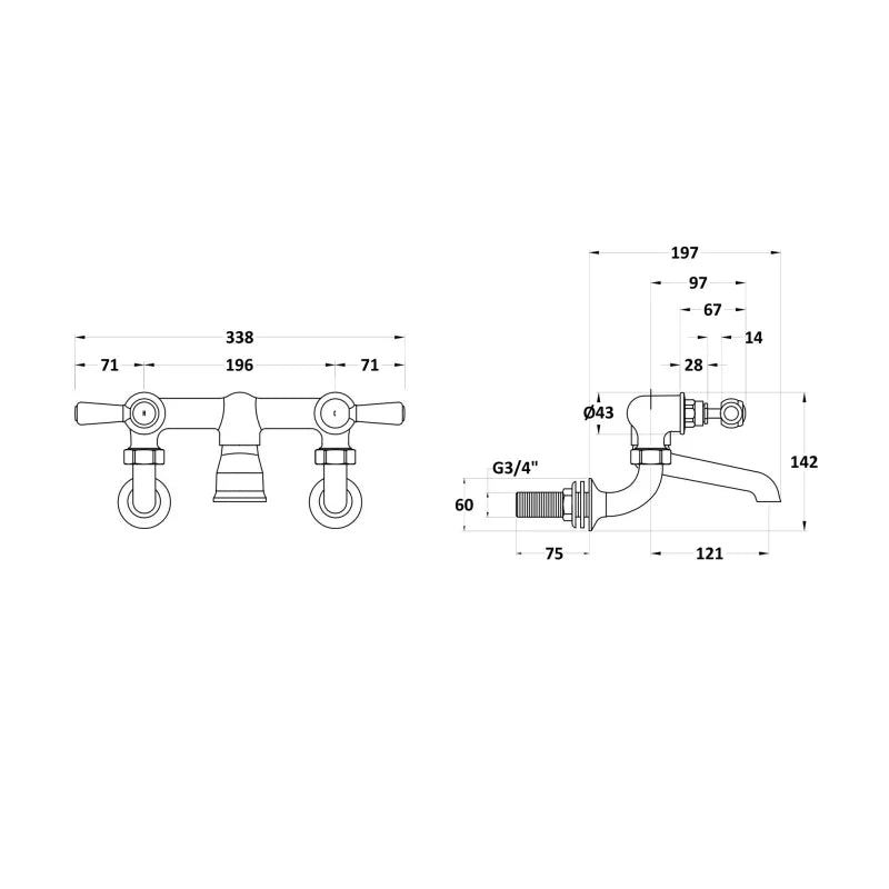 Crawford White Topaz Lever Bath Filler Tap Wall Mounted - Chrome