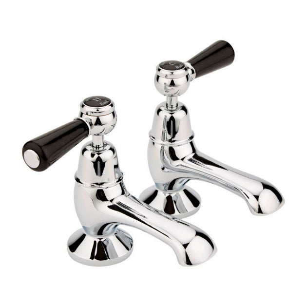 Crawford Topaz Black Lever Basin Taps Dome Collar