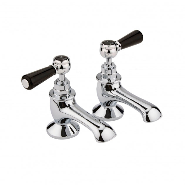 Crawford Topaz Black Lever Basin Taps Hexagonal Collar