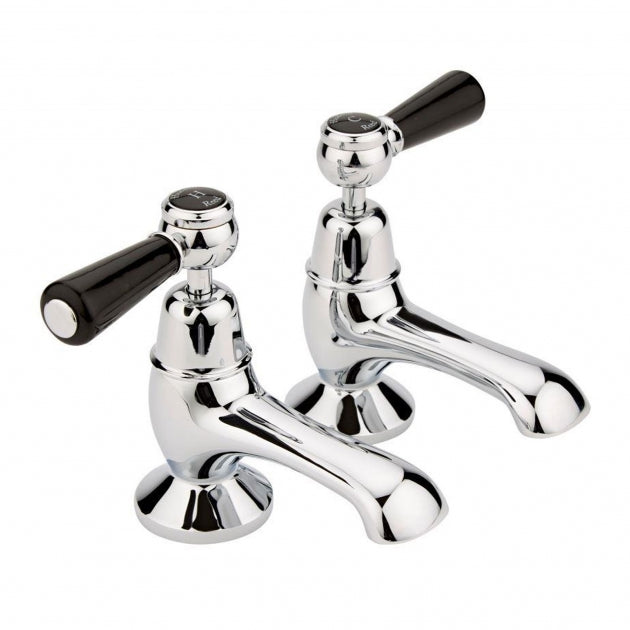 Crawford Topaz Black Lever Bath Taps Dome Collar