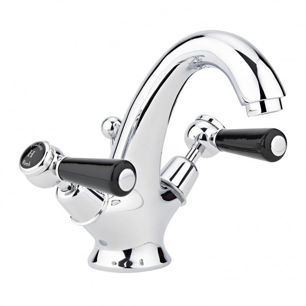 Crawford Topaz Black Lever Mono Basin Mixer Tap Dome Collar with Waste - Chrome