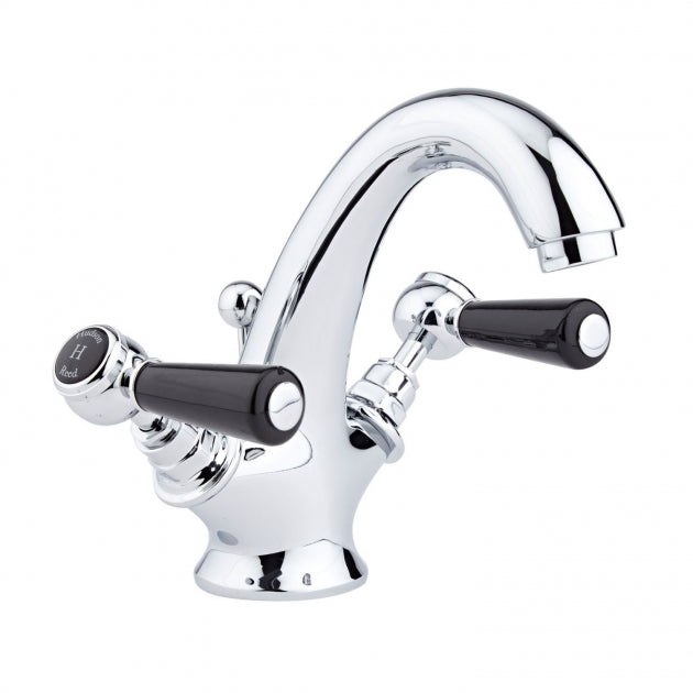 Crawford Topaz Black Lever Mono Basin Mixer Tap Hexagonal Collar with Waste - Chrome