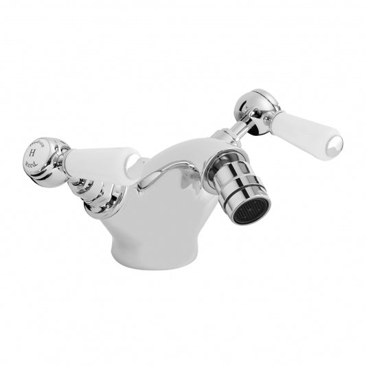 Crawford Topaz Hexagonal Collar Bidet Mixer Tap with Waste Lever Handle - White/Chrome