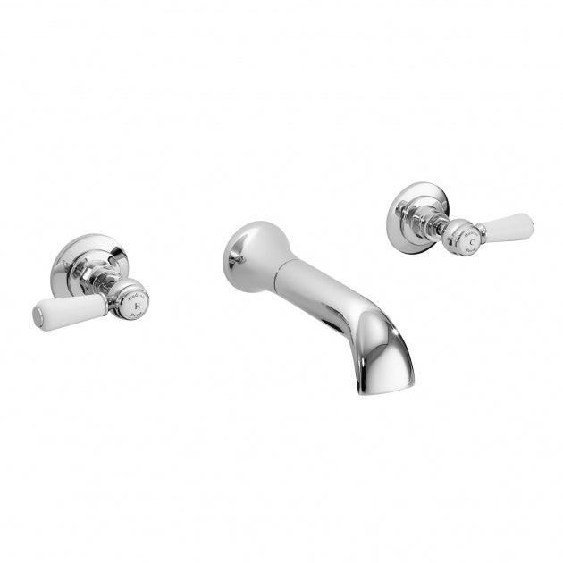 Crawford Topaz 3 Hole Dual Lever Wall Mounted Bath Tap - Chrome