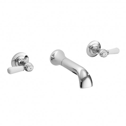 Crawford Topaz 3 Hole Dual Lever Wall Mounted Bath Tap - Chrome