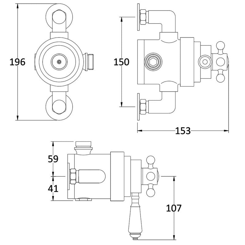 Crawford Topaz Exposed Shower Valve Dual Handle - Chrome