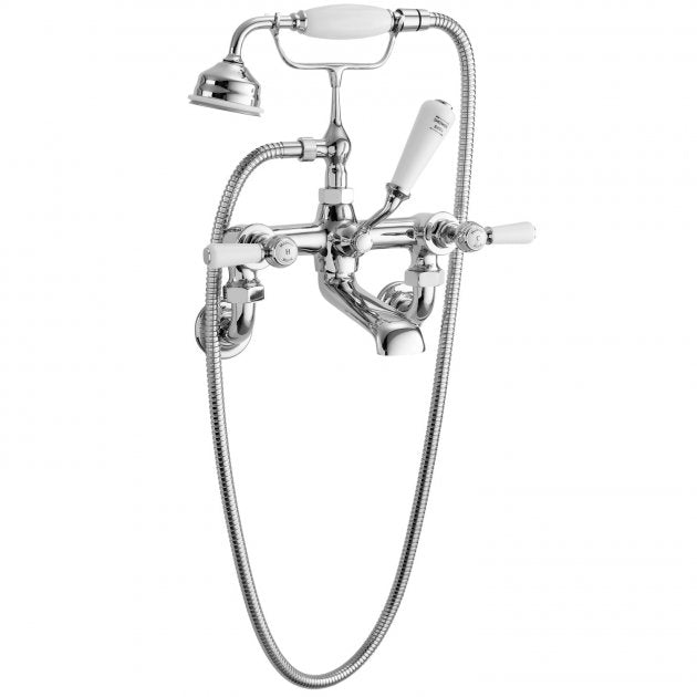 Crawford Topaz Hexagonal Lever Bath Shower Mixer Wall Mounted - White Indices