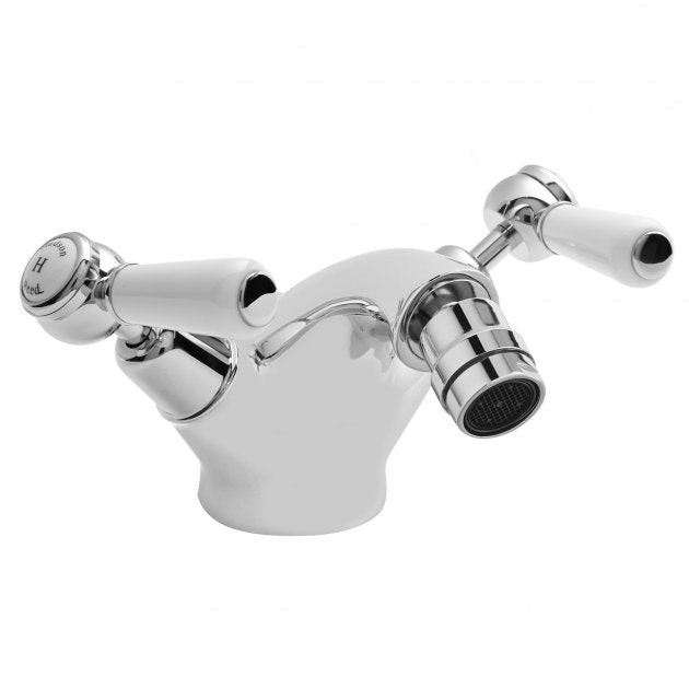 Crawford Topaz Dome Collar Bidet Mixer Tap with Waste Lever Handle - White/Chrome